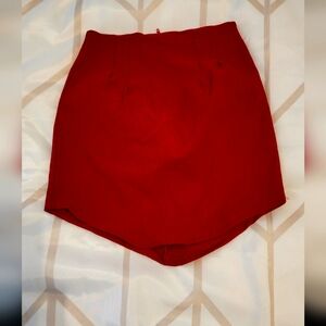 Red high-waisted mini skirt